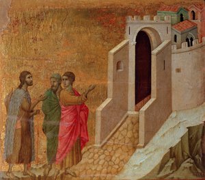 Christ et pèlerins aux portes de la ville d