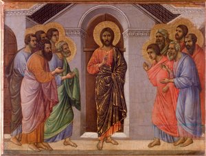 Jésus ressuscité apparaît aux apôtres (Maestà) - Duccio di Buoninsegna