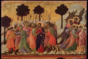 Le baiser de Judas et la capture de Jésus. Retable de la Maestà