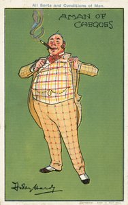 Un homme de chèques : un homme riche et gros portant un costume à carreaux (chromolithographie)