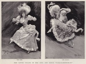 Chanteuse et danseuse de music-hall anglaise Lottie Collins interprétant sa chanson populaire Ta-Ra-Ra-Boom-De-Ay - Dudley Hardy