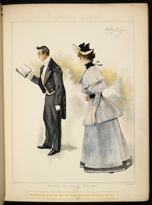 Deux personnages. Un homme lisant un livre et une dame. - Dudley Hardy