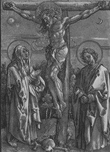 Christ en croix avec la Vierge et Saint Jean, 1500-1550 - Dürer School.