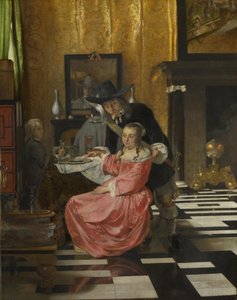 Un intérieur, avec une femme refusant un verre de vin, vers 1660