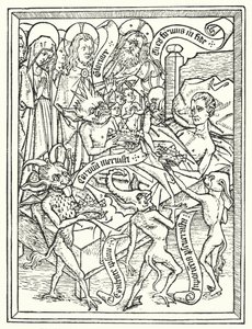Livre de poche Ars Moriendi, imprimé vers 1460 aux Pays-Bas par un auteur inconnu (lithographie) - Dutch School