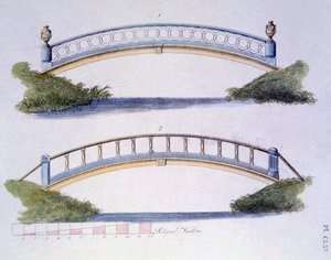 Designs de ponts du Magazine of Garden Gems par G. van Laar, publié en 1802 - Dutch School