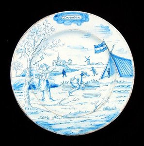 Assiette en faïence de Delft représentant le mois de décembre - Dutch School