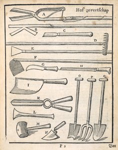 Outils de jardin, de Le Jardinier hollandais par Johann van der Groen, publié en 1699 - Dutch School