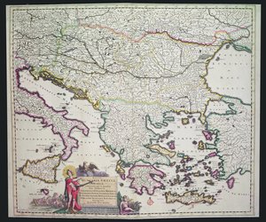 Carte de la Grèce, de la Hongrie et de leurs pays environnants (gravure en couleur)