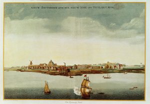 Nouvelle-Amsterdam, vers 1650-53 (La Vue Prototype) utilisée pour le frontispice de Stokes Iconography, vol.1, 1915 - Dutch School