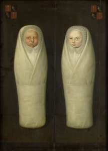 Portrait de jumeaux emmaillotés : les enfants décédés prématurément de Jacob de Graeff et Aeltge Boelens, vers 1617 - Dutch School