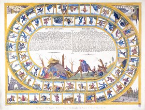 Le Jeu des Cosaques avec des illustrations de différents types de soldats russes, vers 1815-16 - Dutch School