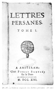 Page de titre de Les Lettres Persanes par Charles de Montesquieu (1689-1755) 1721 - Dutch School