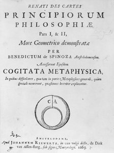Page de titre de Renati Descartes principiorum philosophie par Baruch Spinoza, publiée en 1663 - Dutch School