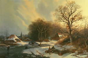 Figures sur une rivière gelée - Dutch School Dutch School