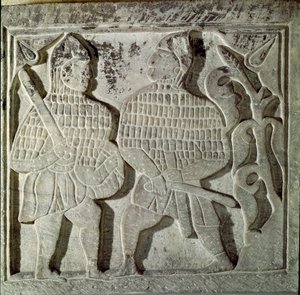 Art seldjoukide : bas-relief représentant deux guerriers - Dynasty Seljuq