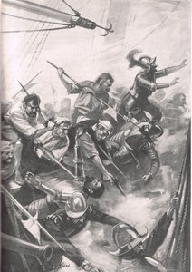 Les Anglais repoussant les Espagnols à San Juan de Ulua, illustration de 