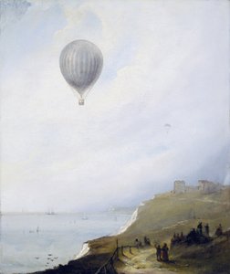 Ballon au-dessus des falaises, Douvres, 1840