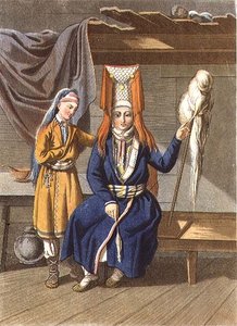 Femmes votyaks filant, gravé par Jegor Skotnikoff (1782-1843) - E. (after) Karnejeff