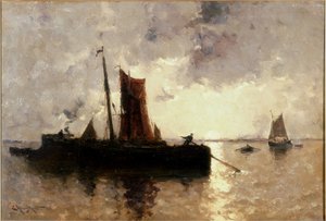Scène de rivière avec des navires