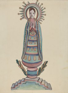 Nouveau-Mexique, "Bulto", Figure en Bois Polychrome