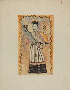 Saint Jean Népomucène - Peint sur peau de buffle avant 1800 - E. Boyd