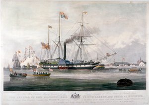 La reine Victoria et le prince Albert arrivant au chantier naval royal, Woolwich, Kent - E Duncan