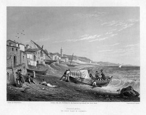 Cogoleto, le lieu de naissance de Colomb, Italie, 1828 - E. Finden