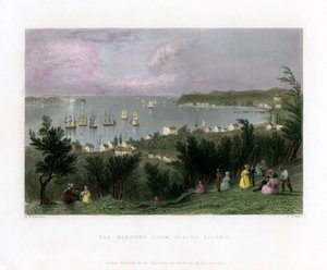 The Narrows vu de Staten Island, New York, USA, 1837 - E. Finden