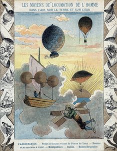 Aérostation - Projet de bateau volant de Pierre de Lana - Appareil volant de Besnier (1678) - Ballon - Ballon dirigeable - illustration de E Letellier - Protéger cahier historique, fin du 19ème siècle - E. Letellier