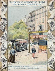 La Canebière à Marseille - le tramway électrique - les voitures réclament - illustration par E Letellier - E. Letellier