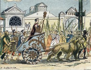 Le cortège triomphal de Jules César (Giulio Cesare ou Caius Julius Caesar) politicien et écrivain romain - E. Letellier