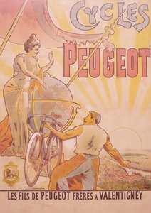Affiche publicitaire pour les bicyclettes Peugeot, fin 19e-début 20e siècle - E Vavasseur