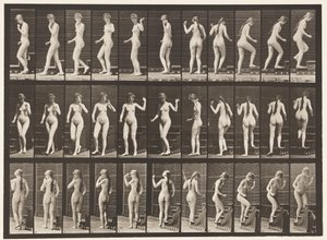 Planche 101. Se retourner et monter les escaliers, saluant de la main, 1872-1885 - Eadweard Muybridge