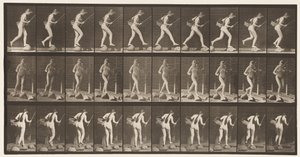 Planche 177. Traverser un ruisseau sur des pierres avec une canne à pêche et un panier - Eadweard Muybridge