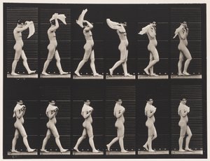 Plaque 40. Marcher en jetant un mouchoir sur les épaules - Eadweard Muybridge
