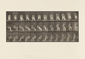 Planche 420. Toilette; se levant de la chaise et mettant des vêtements, 1885 - Eadweard Muybridge
