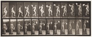 Planche 96. Monter des escaliers en regardant autour; Agitant un mouchoir - Eadweard Muybridge