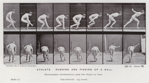 La figure humaine en mouvement : Athlète courant et ramassant une balle - Eadweard Muybridge
