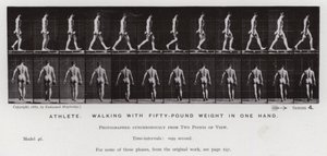 La figure humaine en mouvement : Athlète, marchant avec un poids de cinquante livres dans une main - Eadweard Muybridge