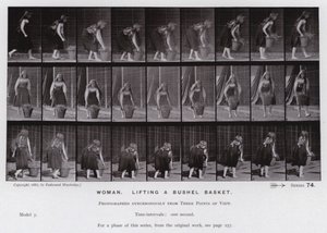 La figure humaine en mouvement : Femme, soulevant un panier de gerbes - Eadweard Muybridge