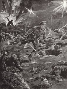 Lieutenant Benjamin Geary se précipitant, sous un feu nourri, vers une tranchée à droite de la Colline 60 pour entrer en contact avec un officier, Ypres, Belgique, avril 1915 - Edgar Alfred Holloway