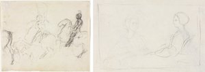 Scène de bataille avec des figures en armure à cheval (recto) Deux femmes assises (verso)