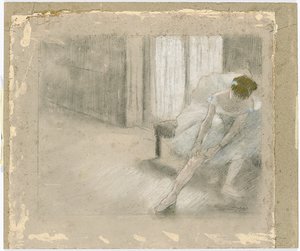 Danseuse assise, ajustant son bas - Edgar Degas
