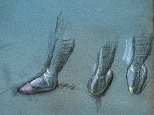 Danseuse de dos et trois études de pieds (détail). Vers 1878. Fusain et pastel sur papier - Edgar Degas