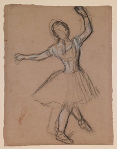 Danseuse sur scène et en mouvement, vers 1880-85 (craie fabriquée blanche, noire et rouge) - Edgar Degas