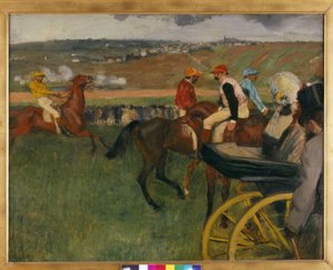 Le champ de courses. Jockeys amateurs près d’une voiture - Edgar Degas