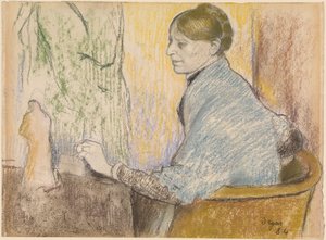 Madame Henri Rouart dans un fauteuil devant une petite table avec une statuette de Tanagra - Edgar Degas