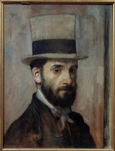 Portrait de Léon Joseph Florentin Bonnat (1833-1922) Le peintre porte un chapeau haut de forme. Peinture par Edgar Degas (1834-1917) 1863 Dim. 0,43x0,36 m Bayonne, musée Bonnat