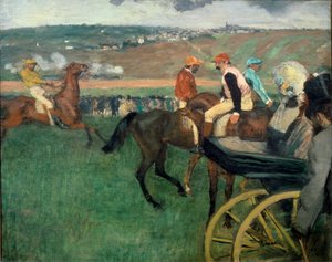 Le champ de course, jockeys amateurs près d
